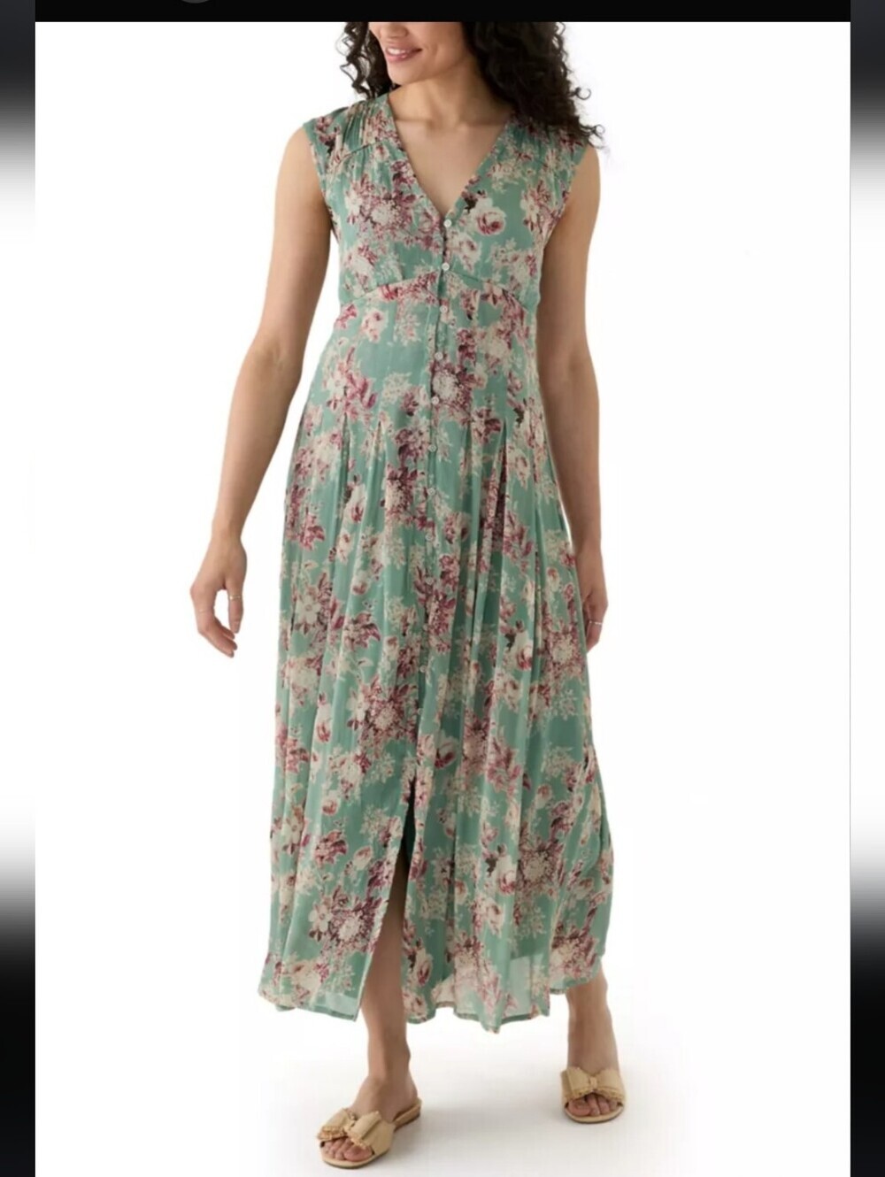 Lucky Brand Sage Green Floral V-Neck Maxi Dress - Picture 2 of 13